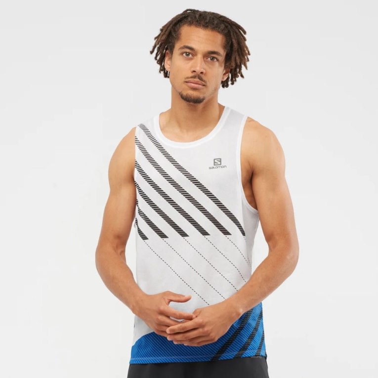 Tank Top Salomon Sense Aero Singlet Hombre Blancos Azules | MX RVJA489